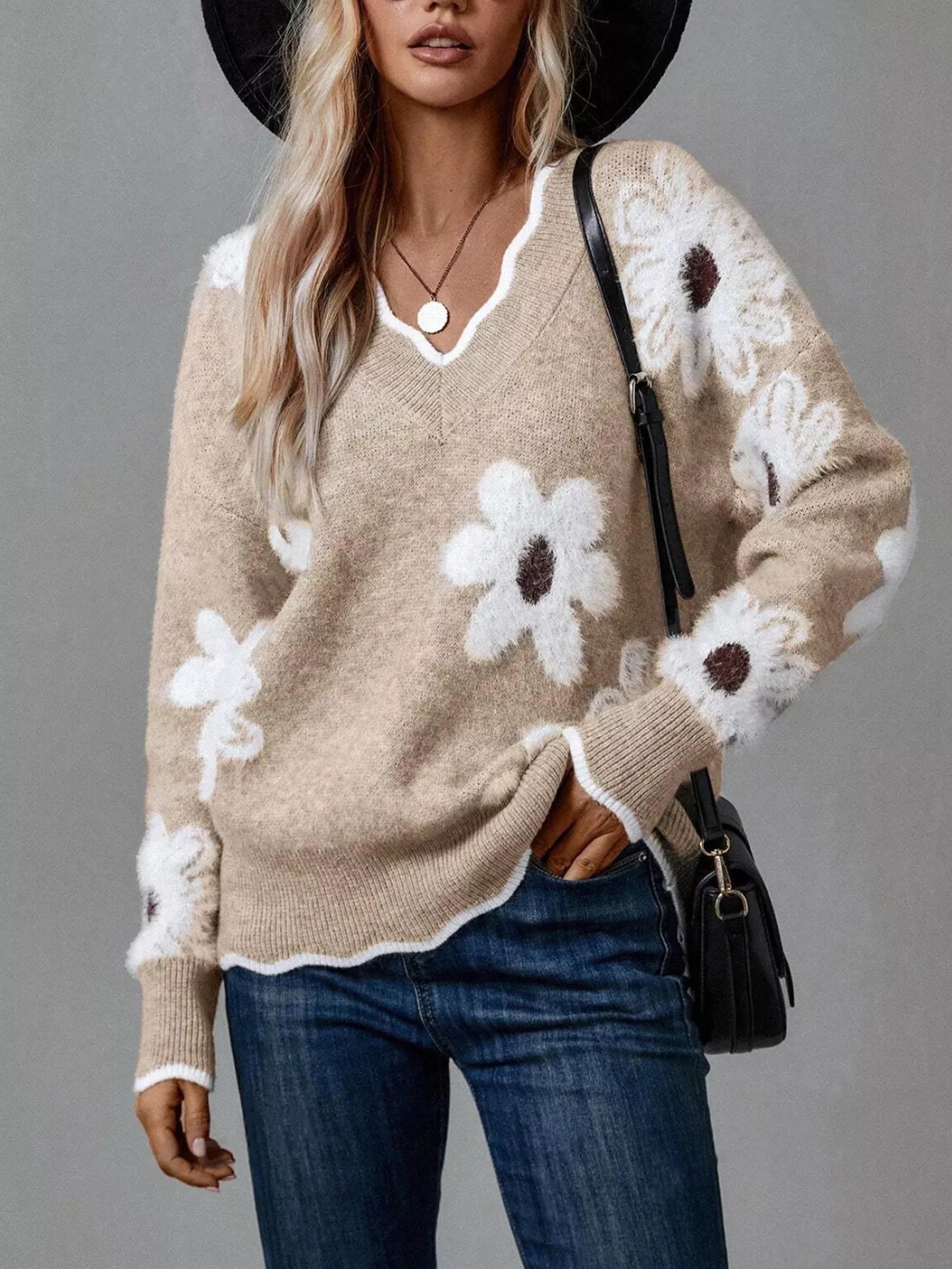 Floral V-Neck Long Sleeve Sweater