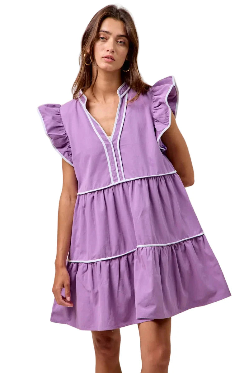 Gameday Theme Contrast Binding Ruffled Dress