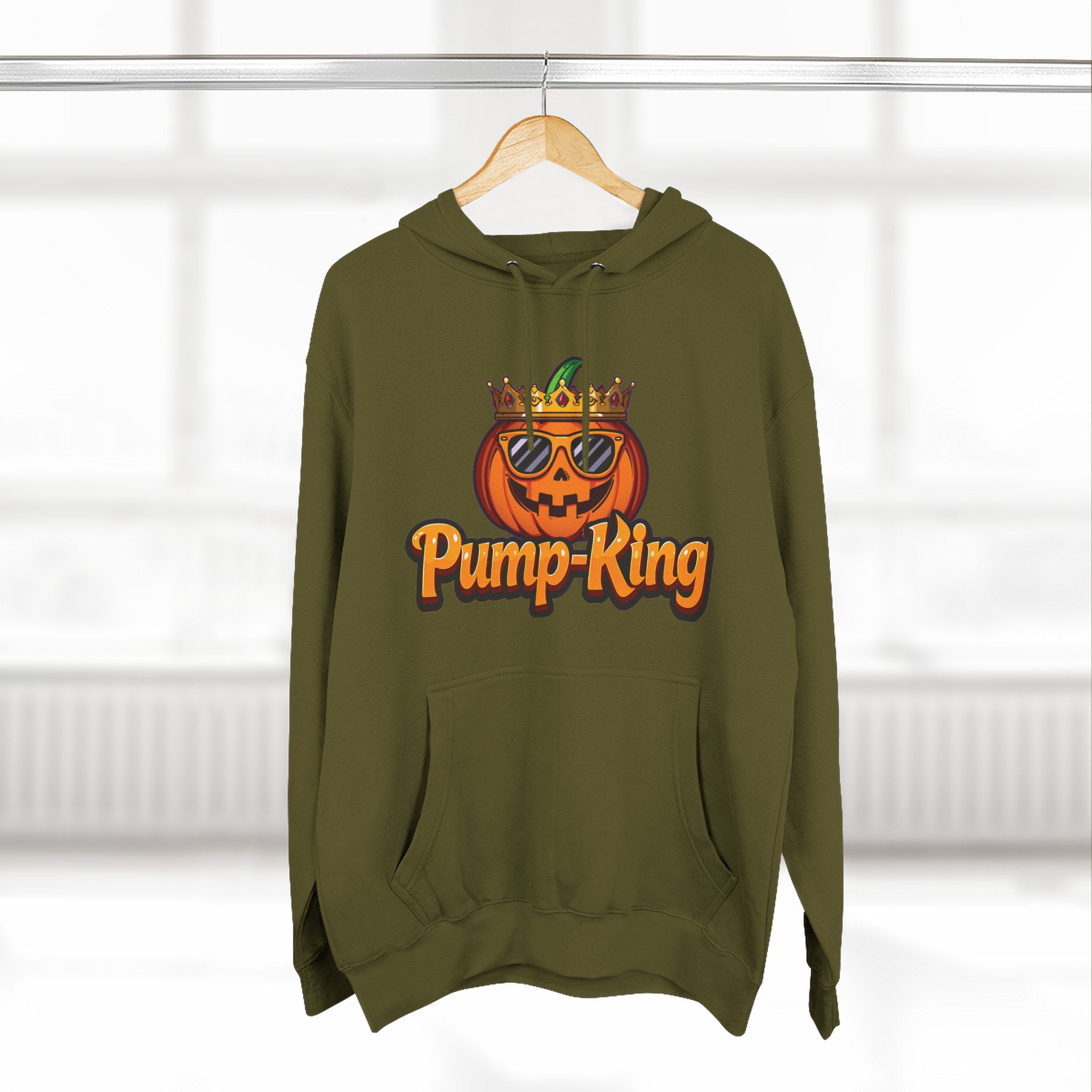 Pump-King Halloween Hoodie, Cozy Fleece Sweatshirt for Fall, Funny Pumpkin Apparel, Autumn Style, Perfect for Halloween Celebrations