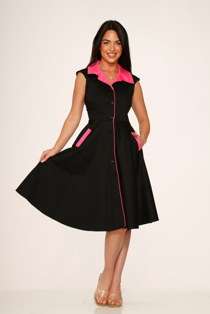 3311 Black Pink Diablo Swing Dress