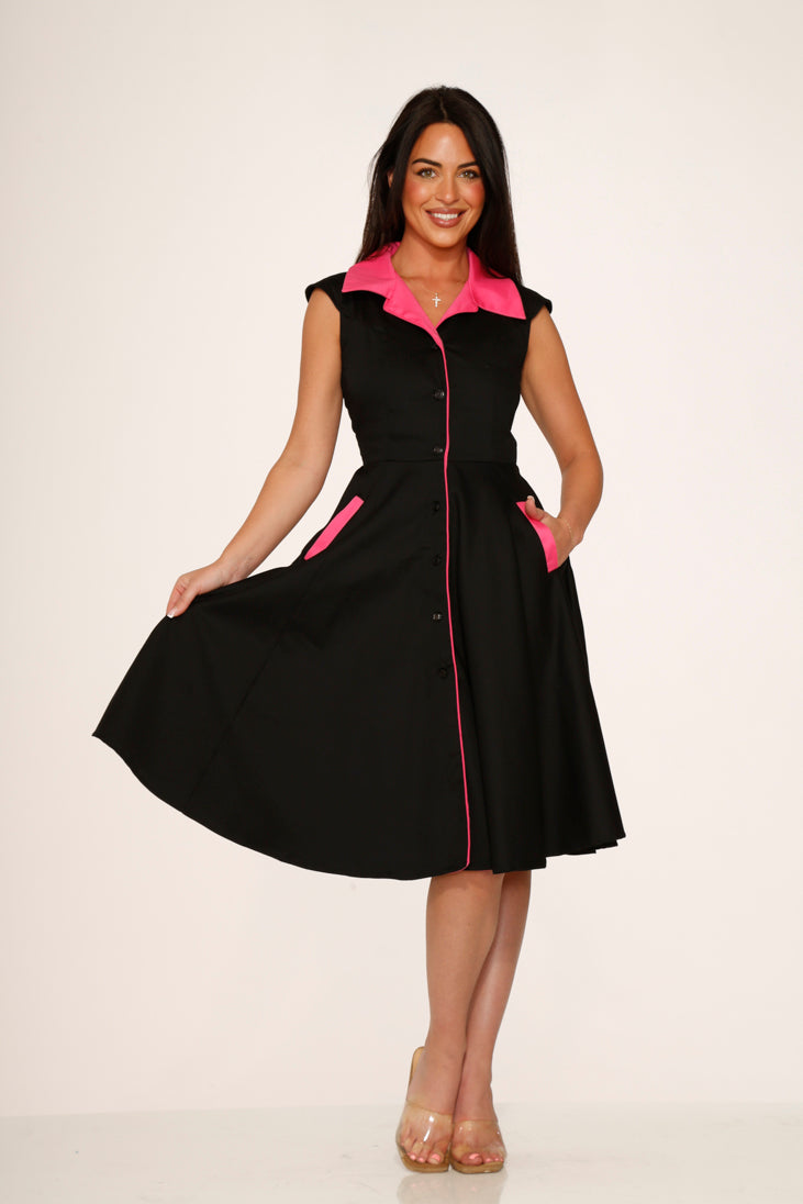 3311 Black Pink Diablo Swing Dress