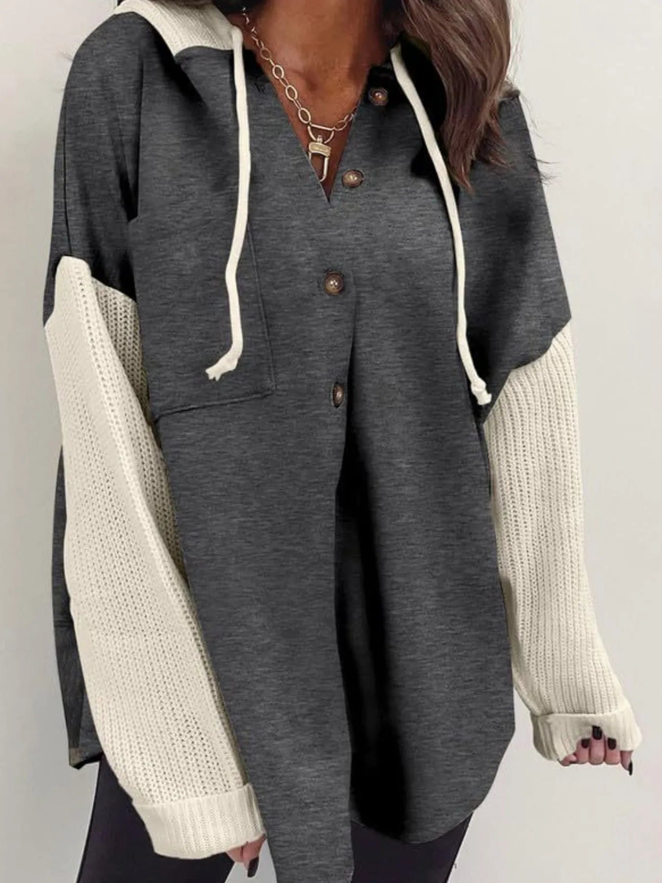 Drawstring Button Front Hoodie