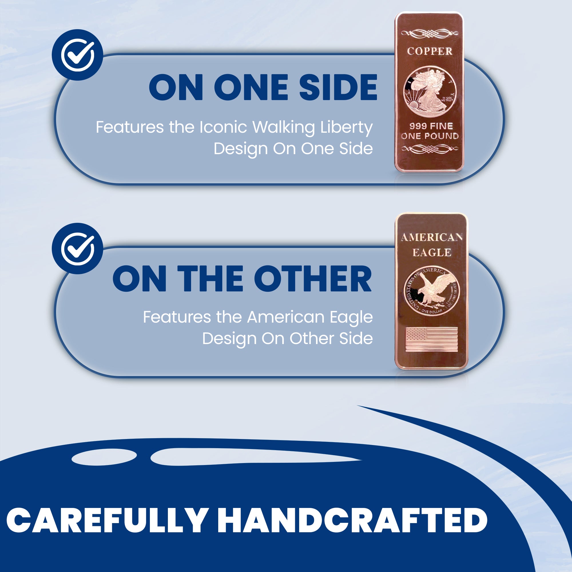 1 LB Troy Ounce/OZ .999 Pure American Metal Walking Liberty Eagle BAR Gold Copper Silver Precious Metals Pound Paperweight Pure Element CU Chemistry