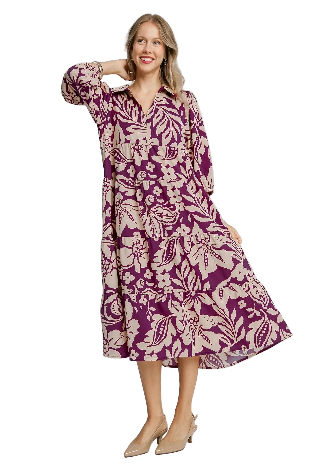 Floral Print Tiered Midi Dress