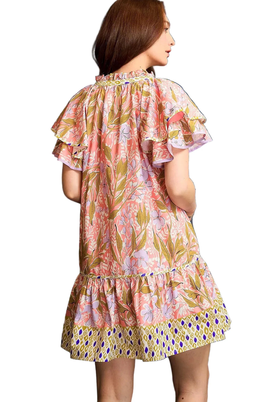 Floral Ruffle-Sleeve Tunic Dress