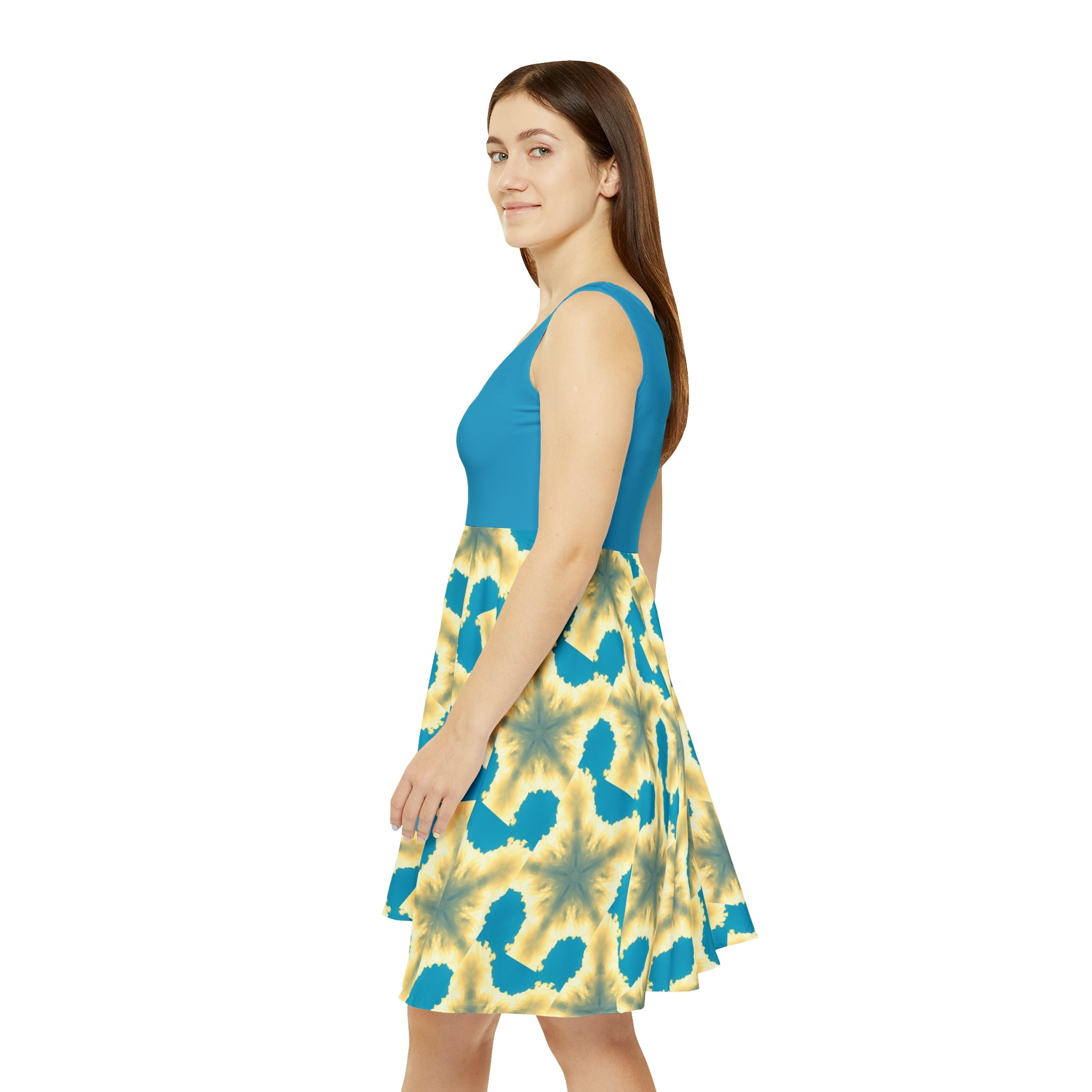 Blue with White Fluffy Clouds Skater Dress up to 2XL