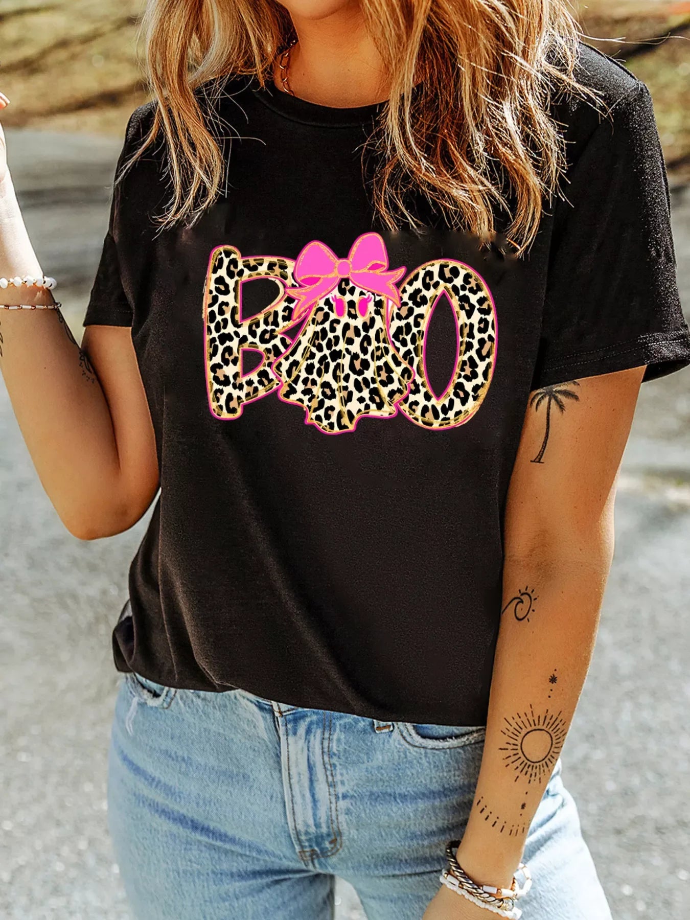 Halloween Ghost Boo Graphic Round Neck T Shirt