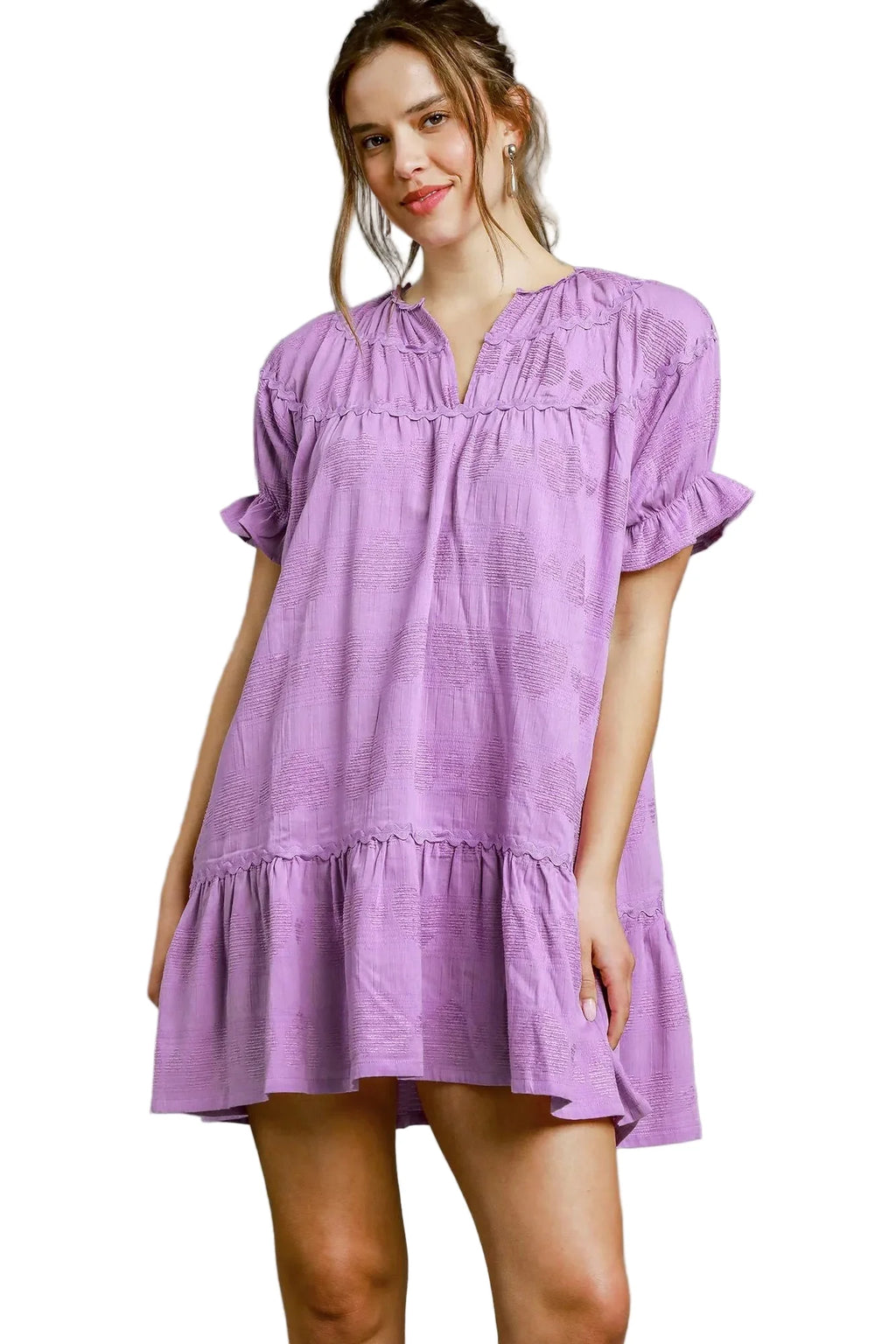 Heart Pattern Short Sleeve Ruffle Babydoll Dress