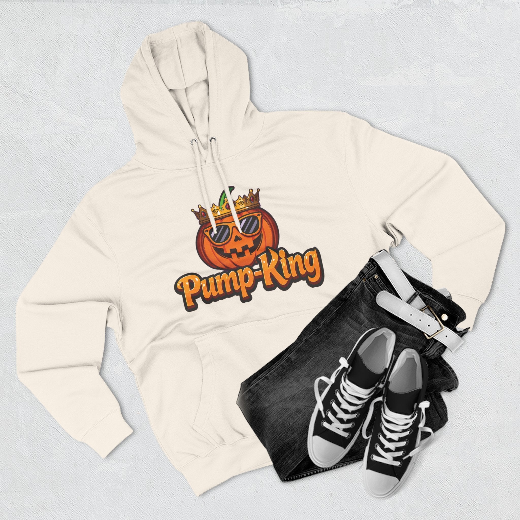 Pump-King Halloween Hoodie, Cozy Fleece Sweatshirt for Fall, Funny Pumpkin Apparel, Autumn Style, Perfect for Halloween Celebrations