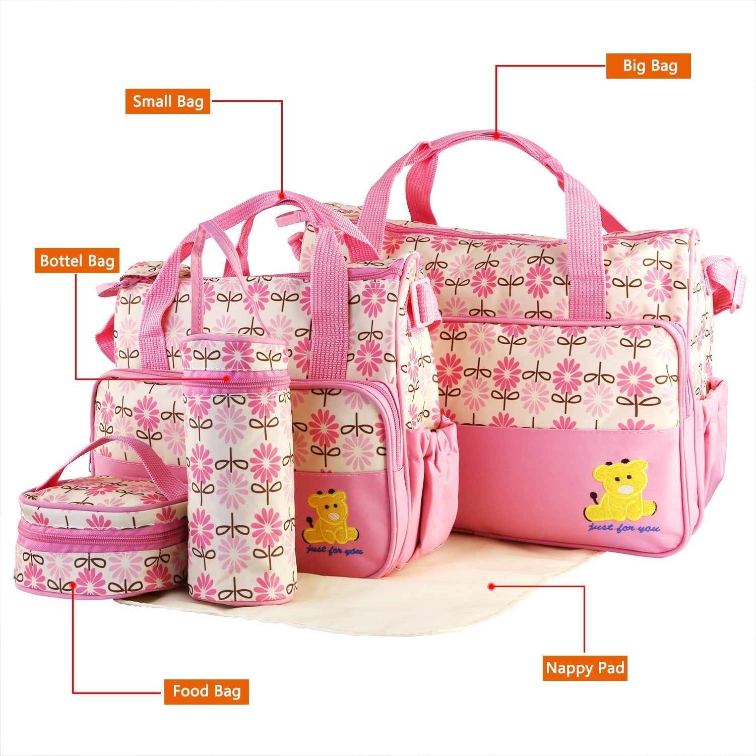 Littles Outing Essentials – 5PC Water-Resistant Diaper Bag Set for Mommies, Daddies & Caregivers