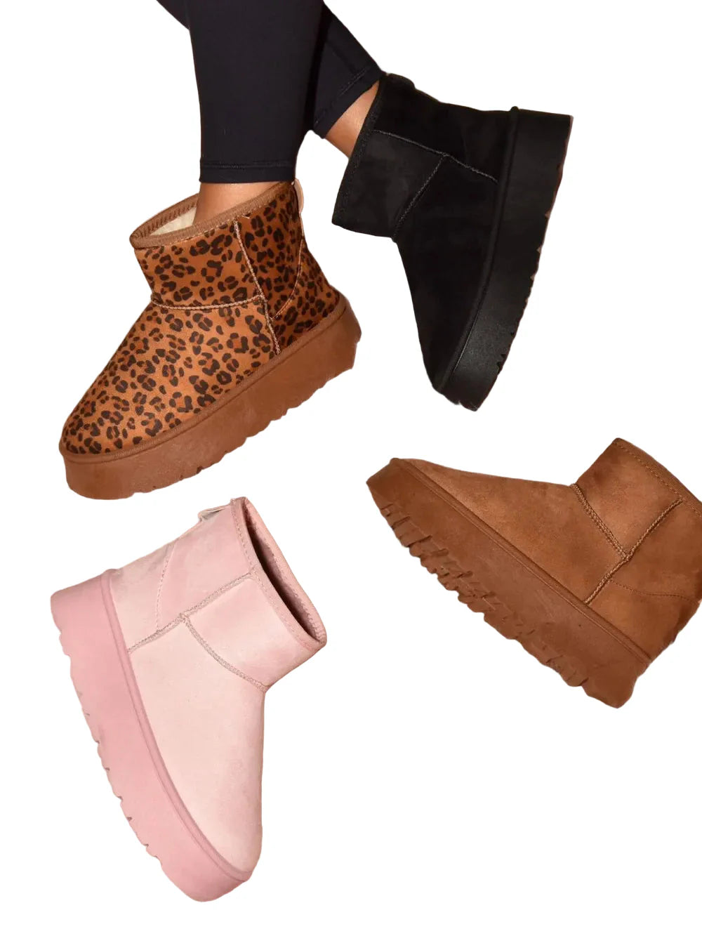 Thermal Furry Leopard Platform Booties