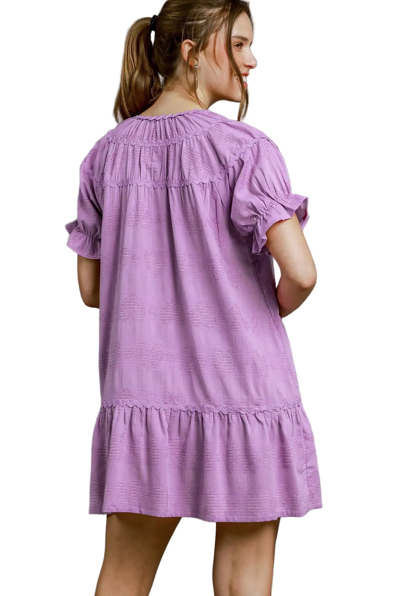 Heart Pattern Short Sleeve Ruffle Babydoll Dress