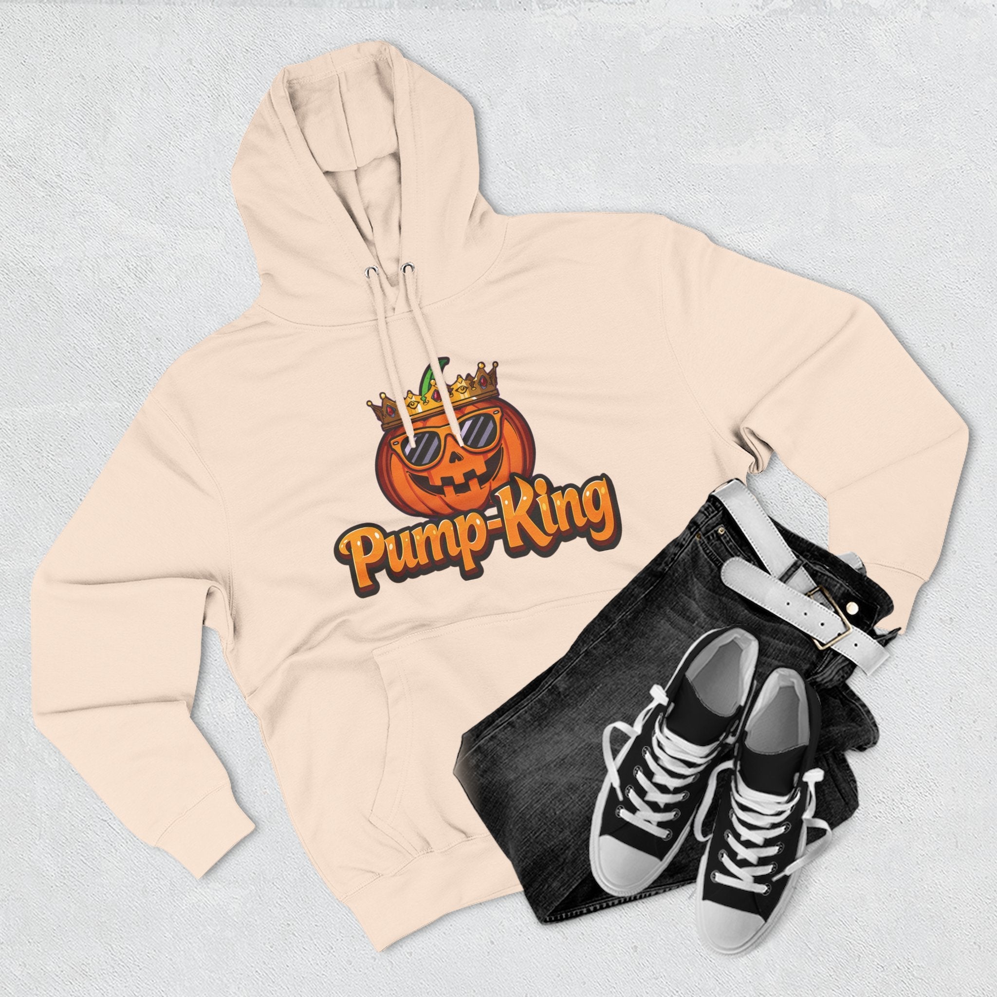 Pump-King Halloween Hoodie, Cozy Fleece Sweatshirt for Fall, Funny Pumpkin Apparel, Autumn Style, Perfect for Halloween Celebrations
