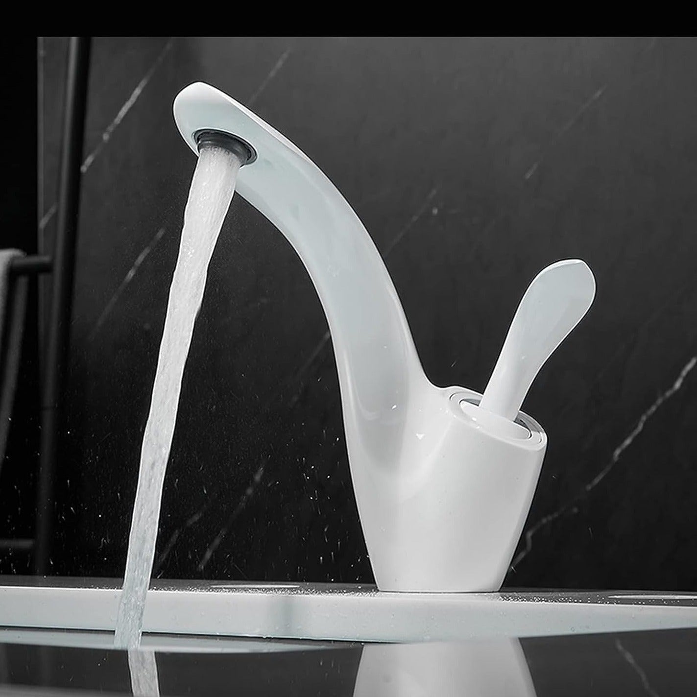 Leaf Silhouette Bathroom Sink Faucet: Modern Single-Handle Design with Essential Accessories & Deck Plate