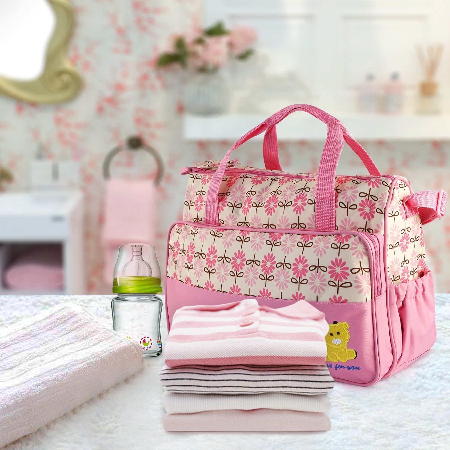 Littles Outing Essentials – 5PC Water-Resistant Diaper Bag Set for Mommies, Daddies & Caregivers