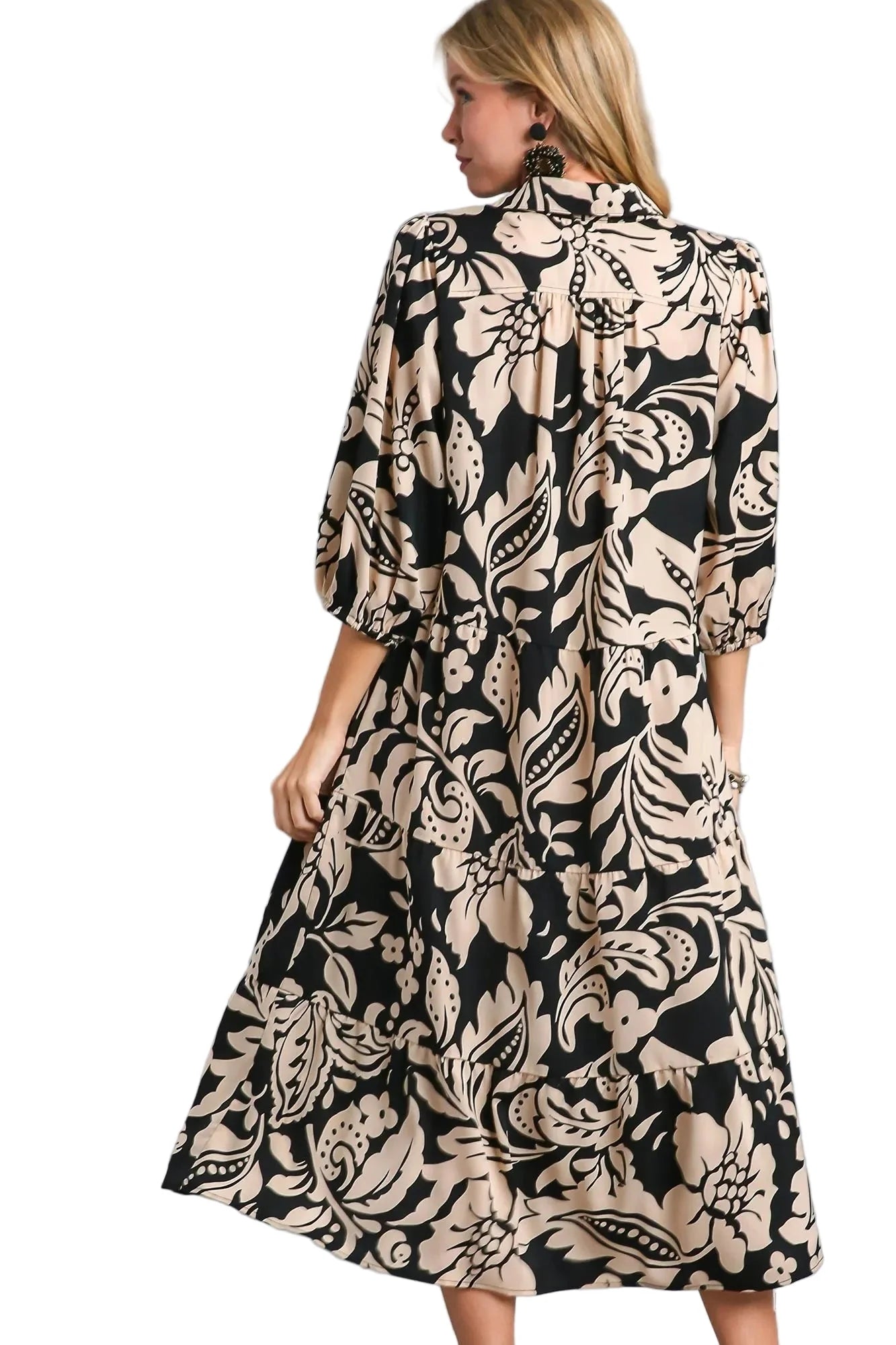 Floral Print Tiered Midi Dress