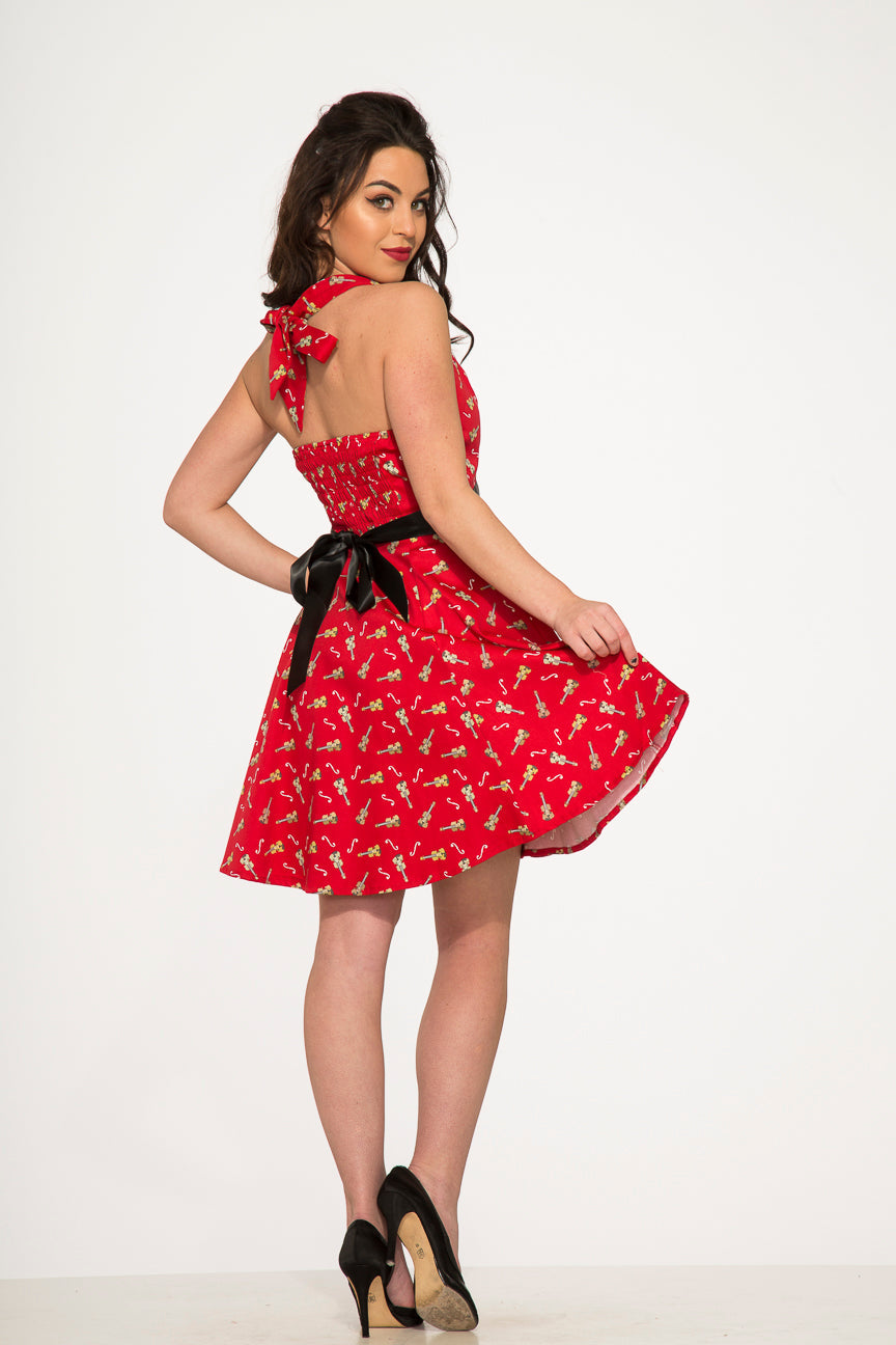 6376 Red Violin Halter Swing Dress