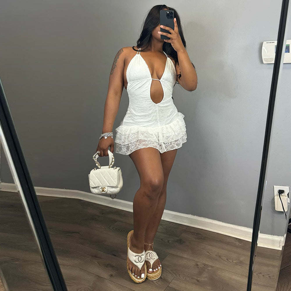 Lace cake backless dress