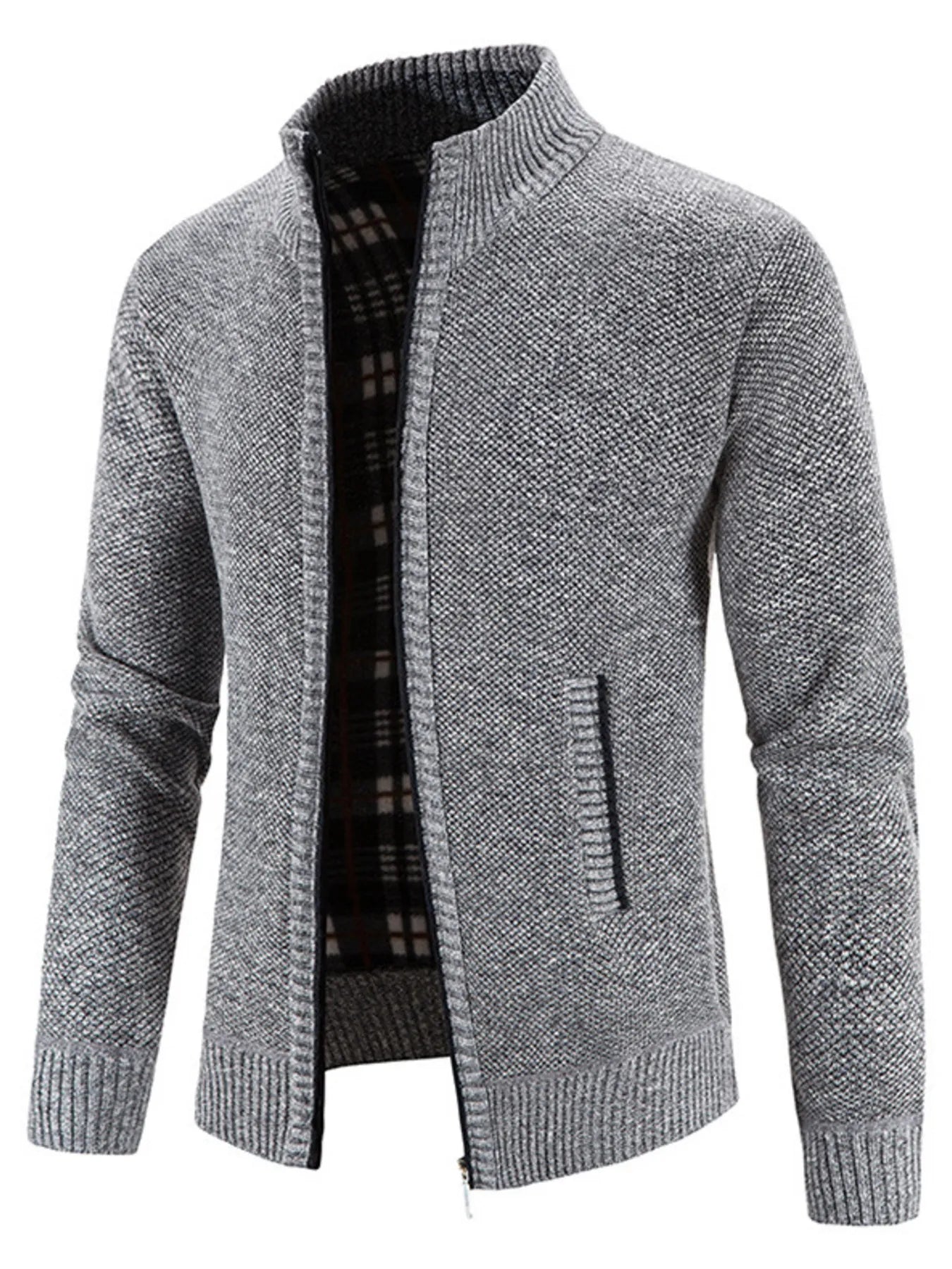 Men's Plus Size Zip-Up Long Sleeve Cardigan