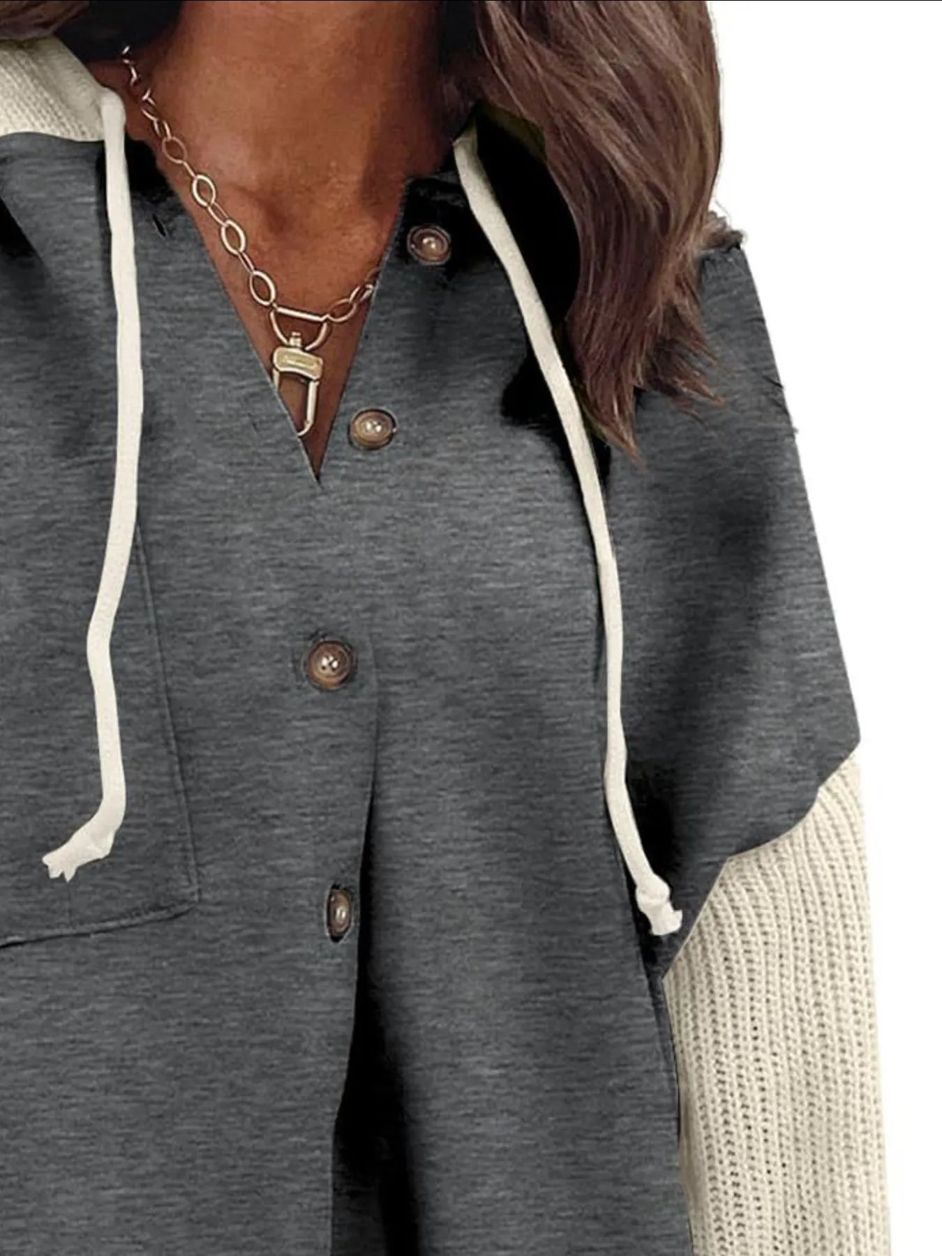 Drawstring Button Front Hoodie