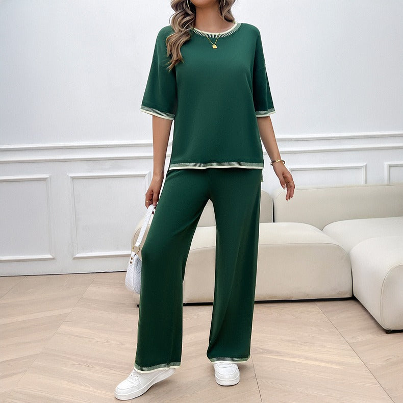 European and American women's spring and summer casual temperament sweater and pants set