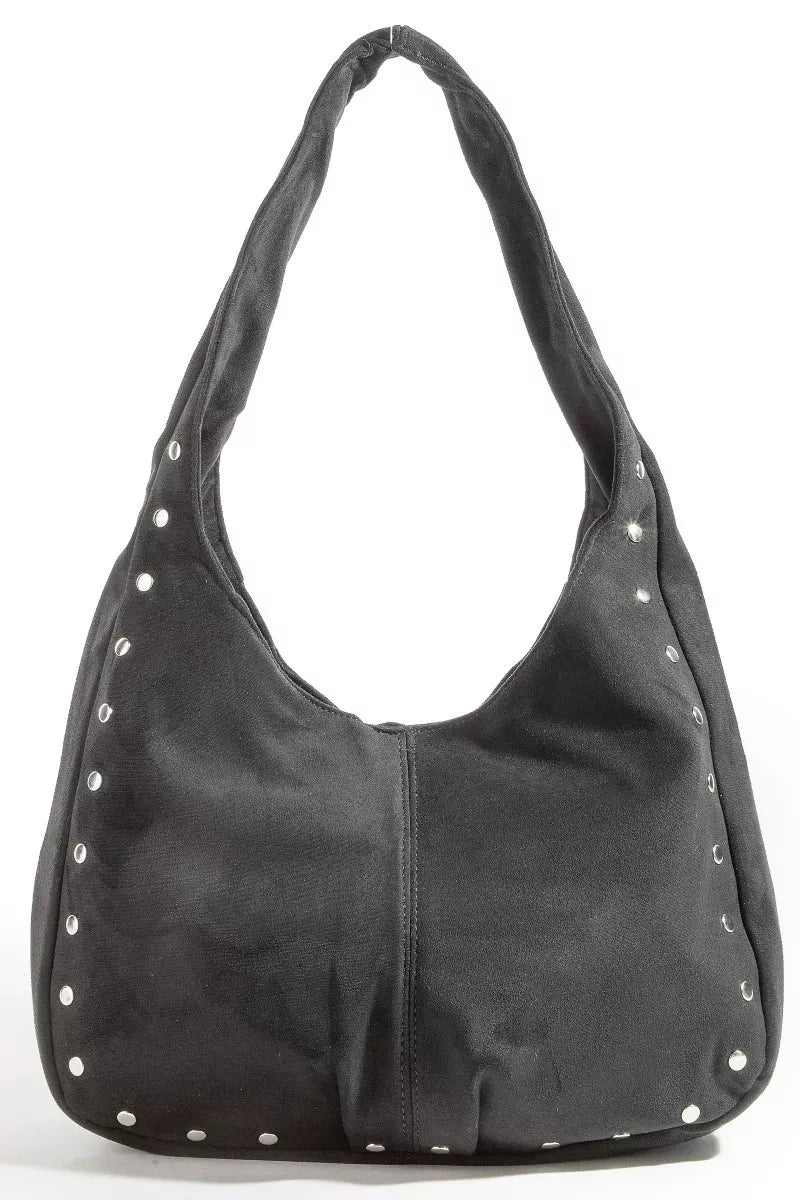 Fame Faux Suede Studded Trim Hobo Bag
