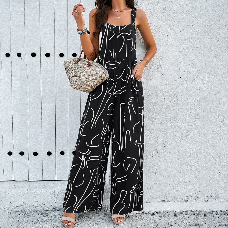 European and American women's spring and summer elegant printed jumpsuit