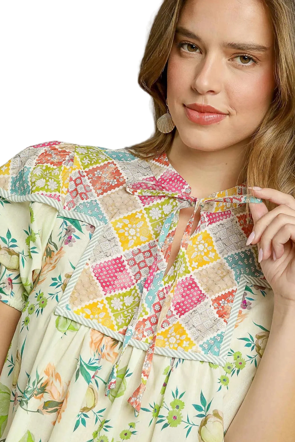 Floral Print Tie Neck Puff Sleeve Dress