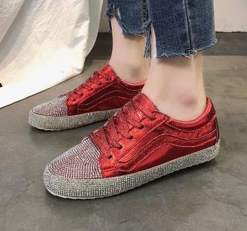 Sneakers Women Flats Golden Silver Shoes Rhinestone Bling Casual Shoes Korean Luxury Creepers Superstar Shoes Streetwear