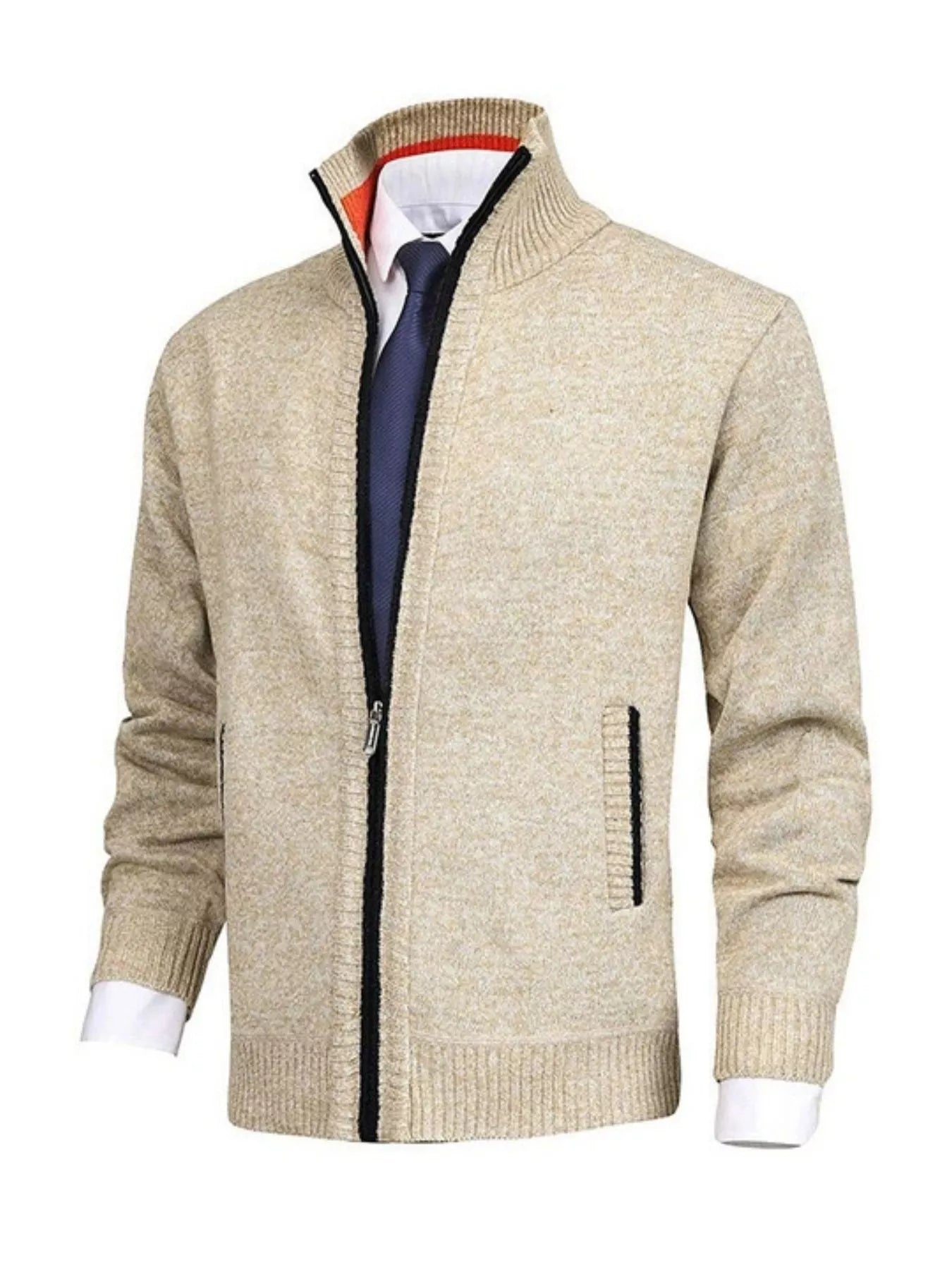Men's Plus Size Zip Up Ribbed Hem Cardigan