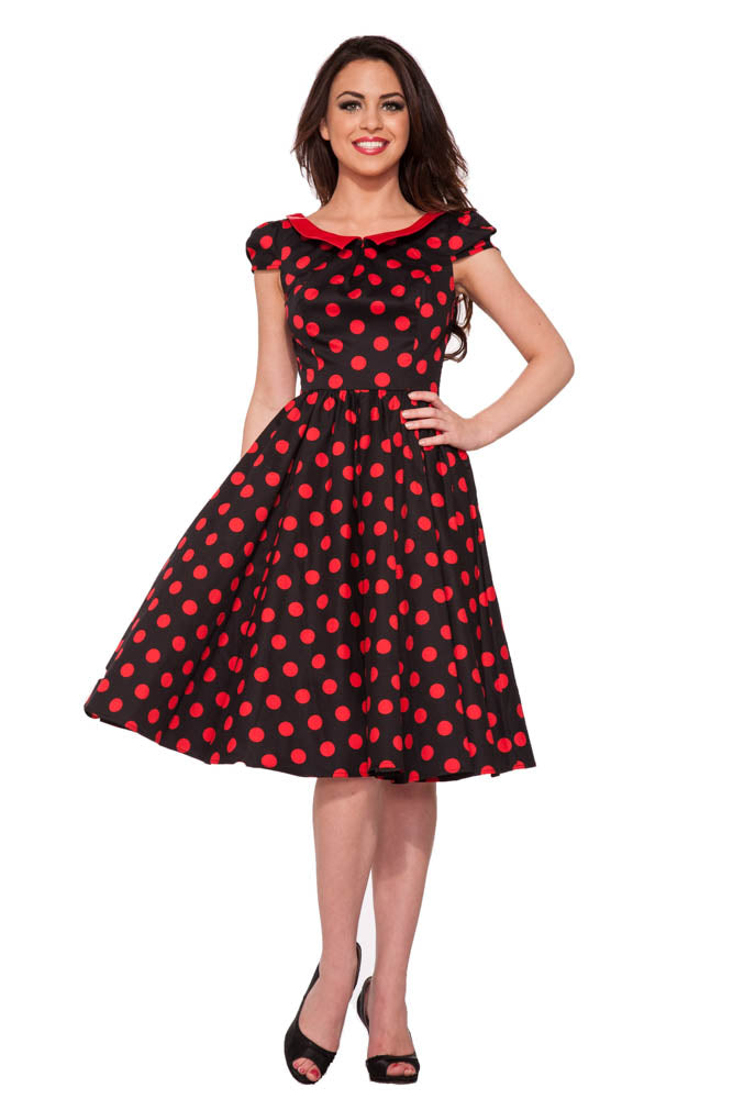 9060 Black Red Polka Dot Swing Dress