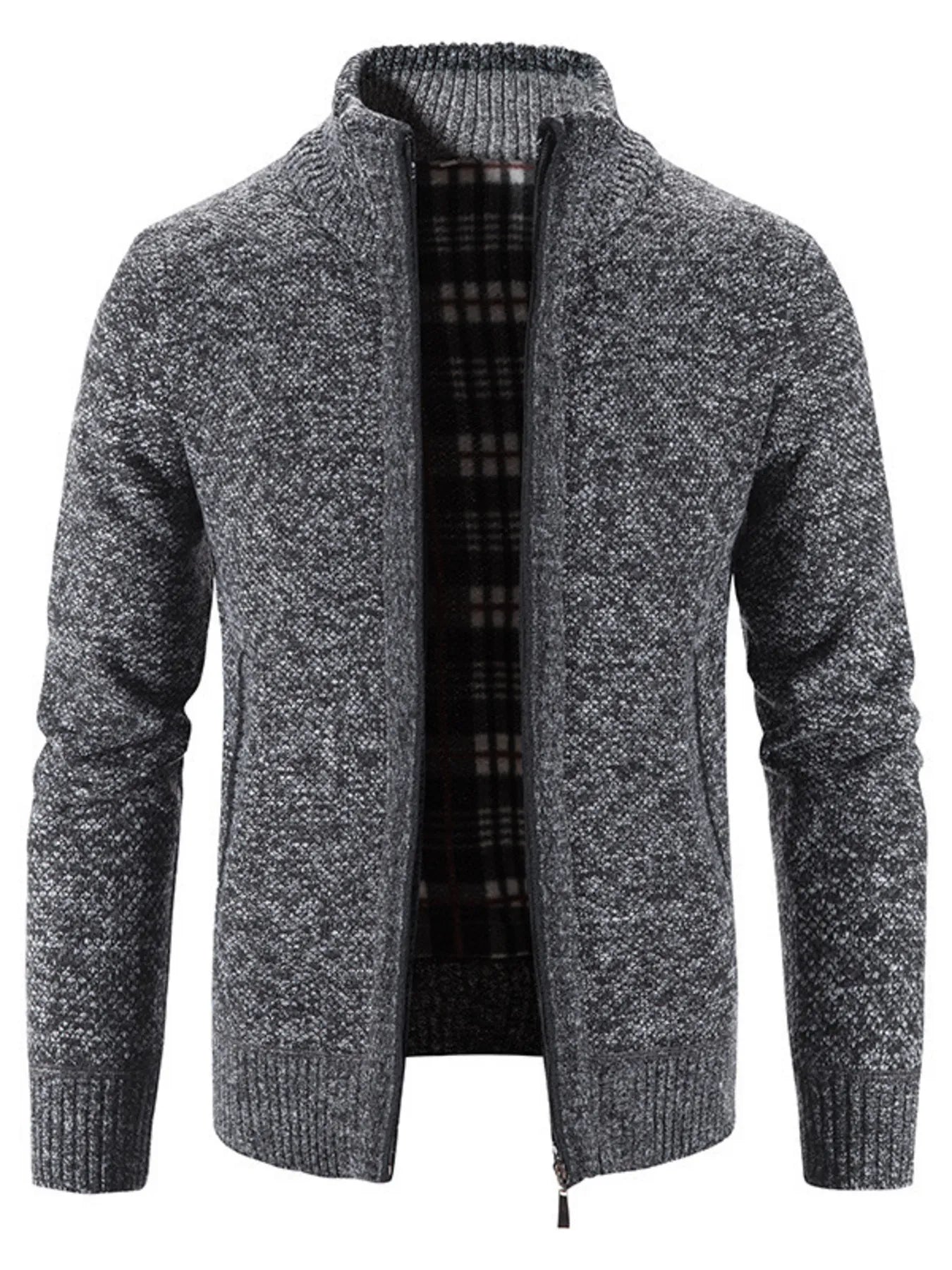 Men's Plus Size Zip-Up Long Sleeve Cardigan