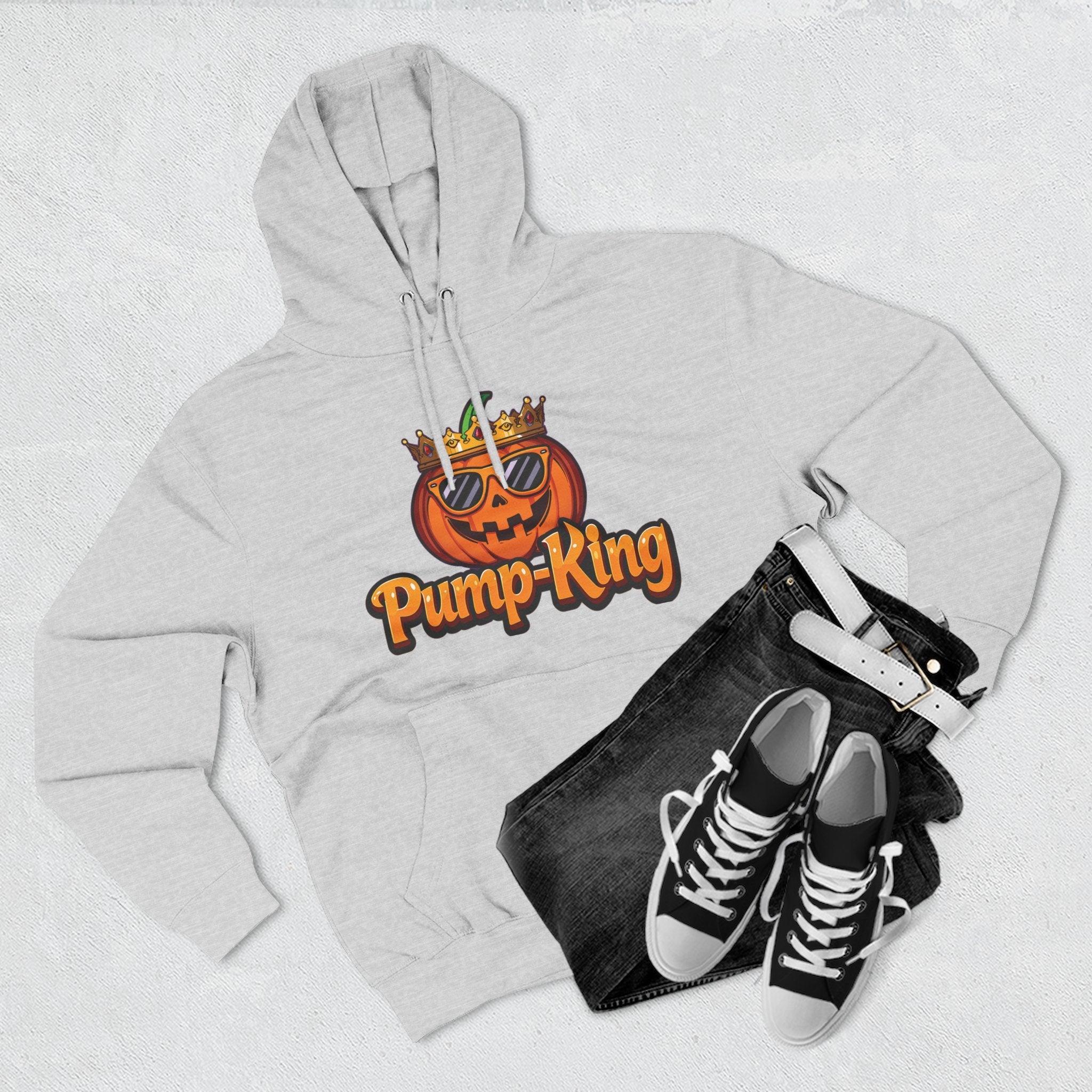 Pump-King Halloween Hoodie, Cozy Fleece Sweatshirt for Fall, Funny Pumpkin Apparel, Autumn Style, Perfect for Halloween Celebrations