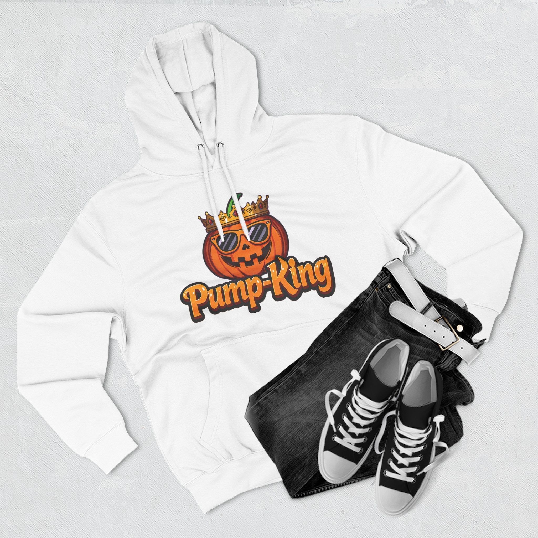 Pump-King Halloween Hoodie, Cozy Fleece Sweatshirt for Fall, Funny Pumpkin Apparel, Autumn Style, Perfect for Halloween Celebrations