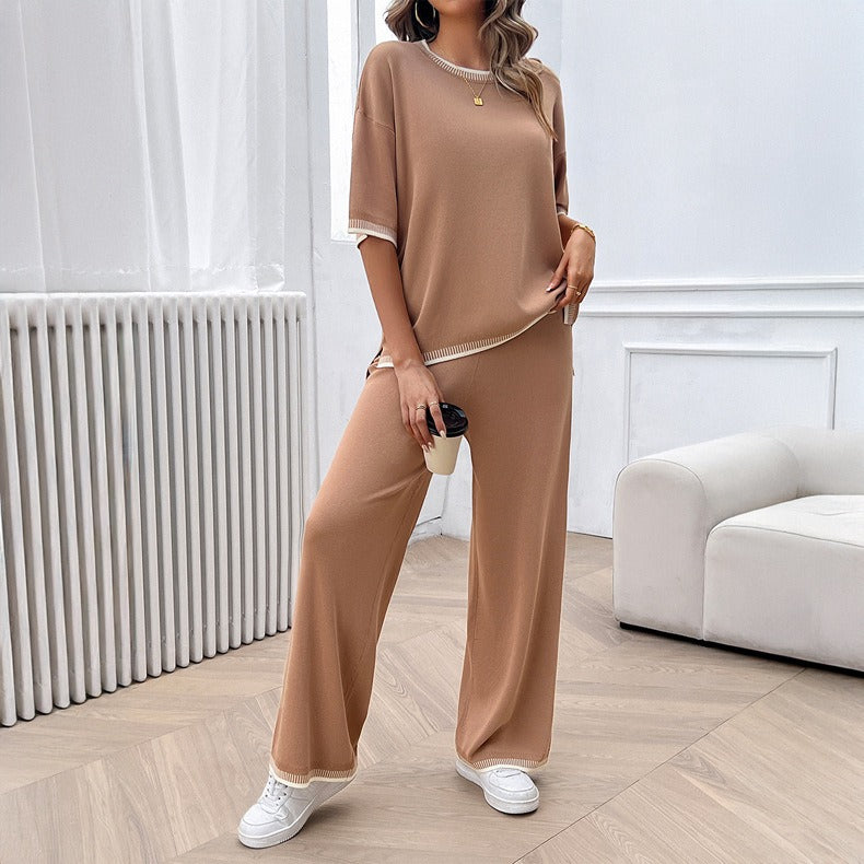 European and American women's spring and summer casual temperament sweater and pants set