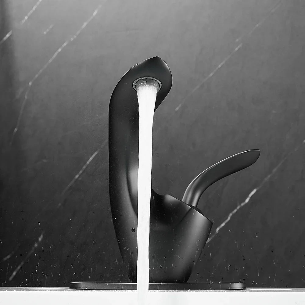 Leaf Silhouette Bathroom Sink Faucet: Modern Single-Handle Design with Essential Accessories & Deck Plate