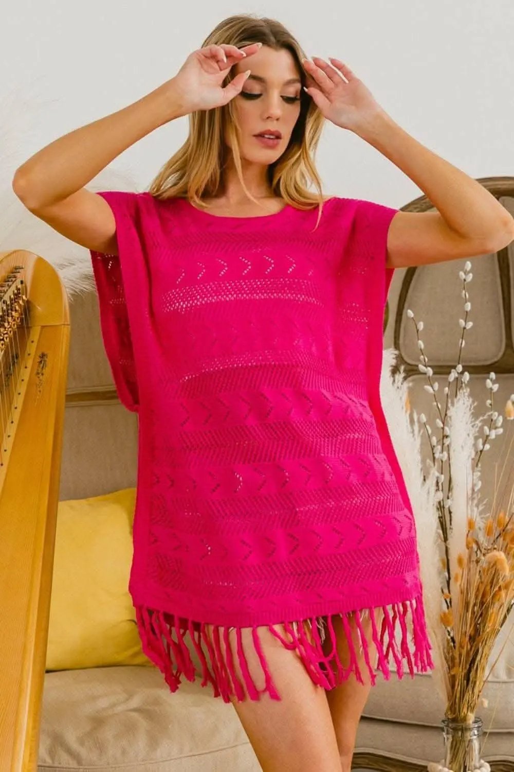 Trendsi just arrived - Boho Chic Fringed Hem Cotton Knit Top