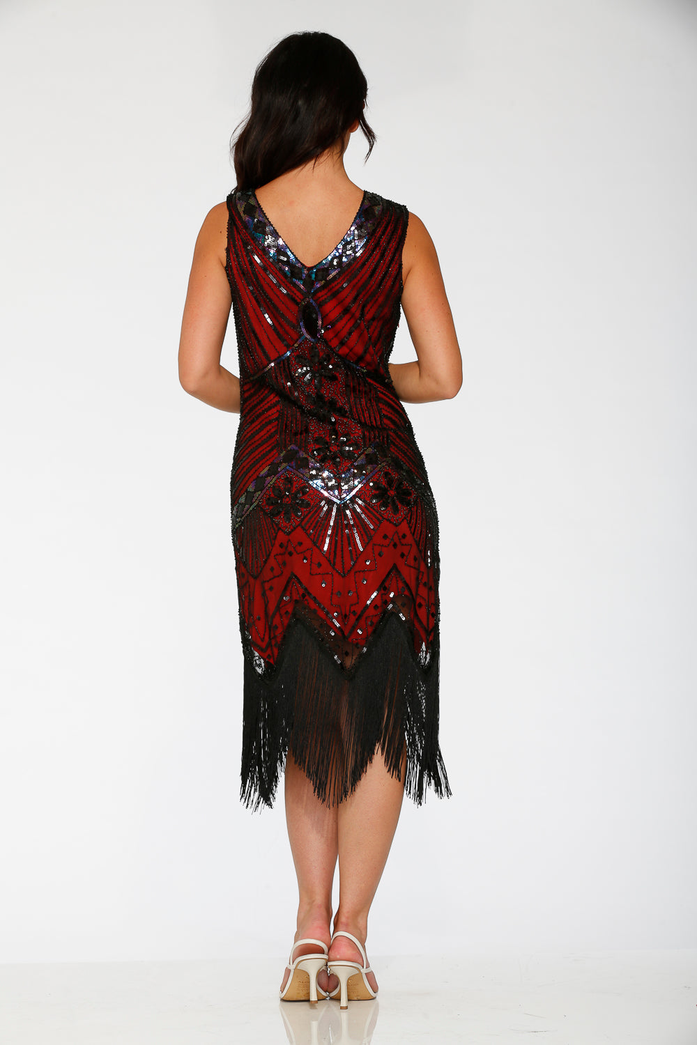C6170 Black Red Flapper Dress