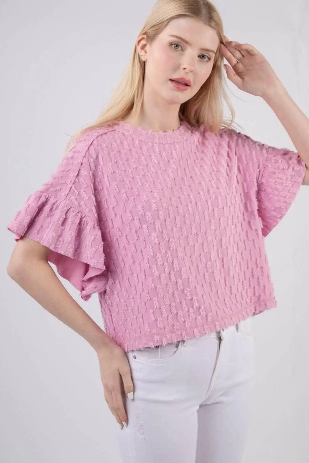 Trendsi TIKTOK - Chic Textured Ruffle Sleeve Top by VERY J