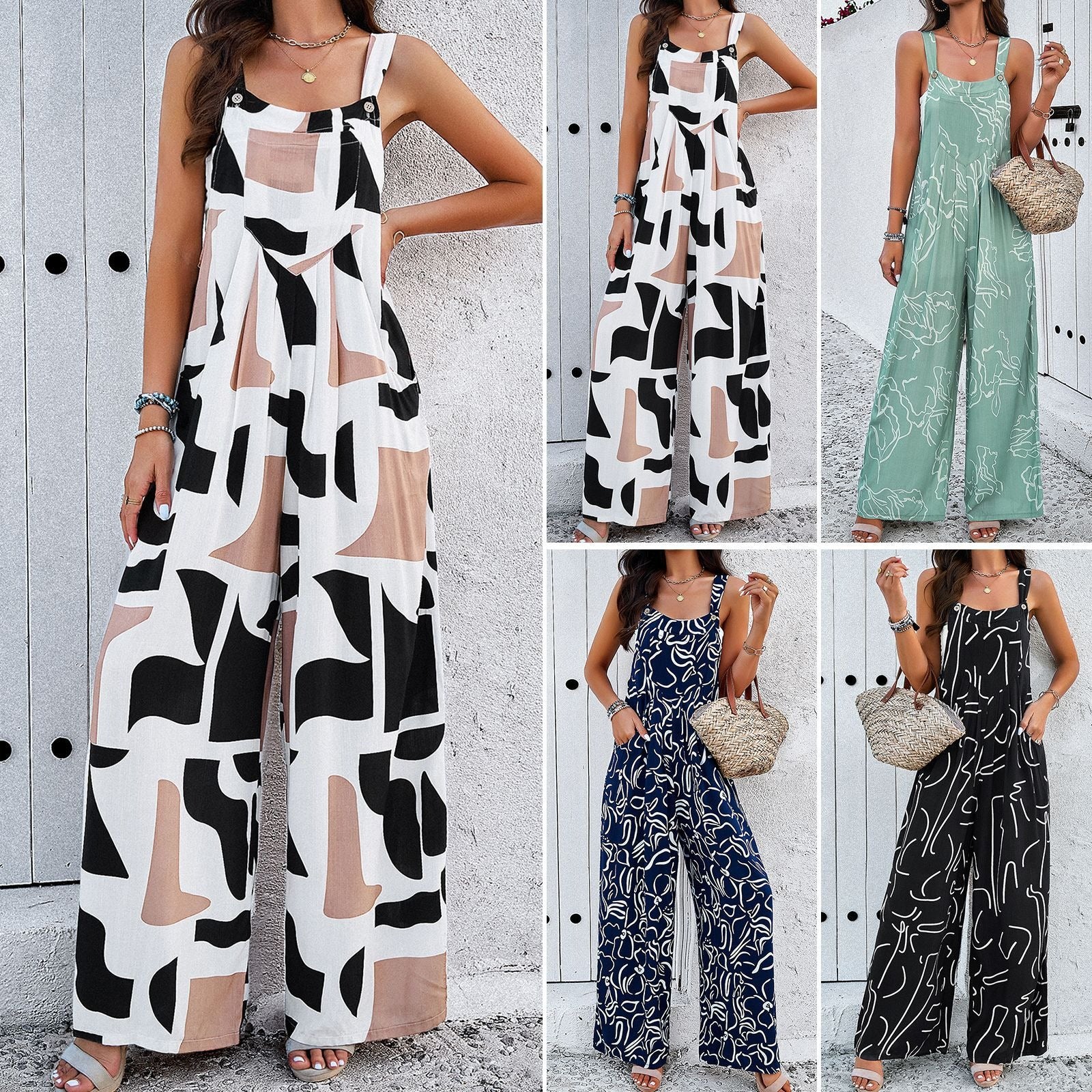 European and American women's spring and summer elegant printed jumpsuit