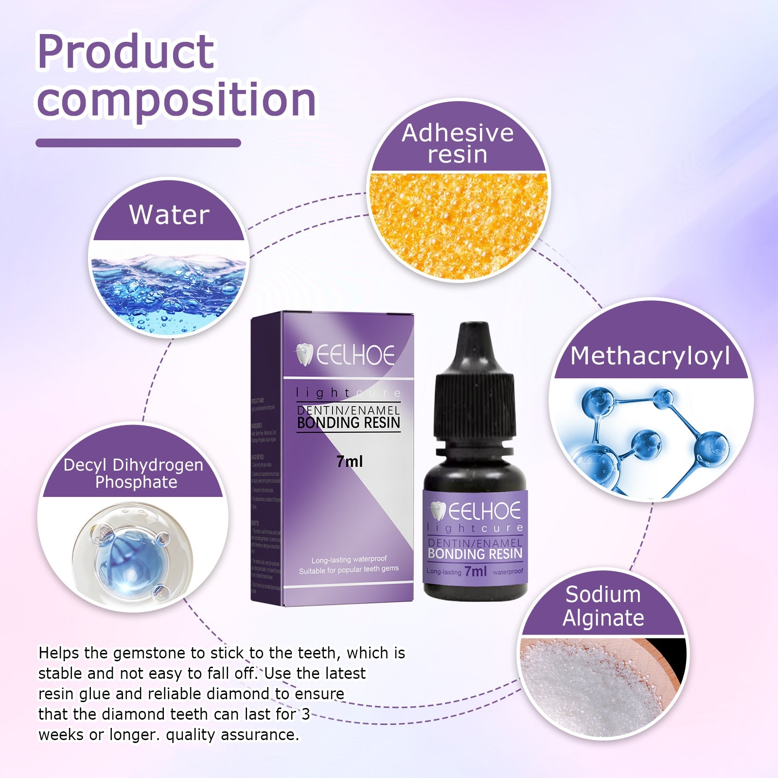 Tooth Gem Decorative Glue, DIY Fashionable Jewelry Bonding Teeth Gems Light Cured Adhesive Glue