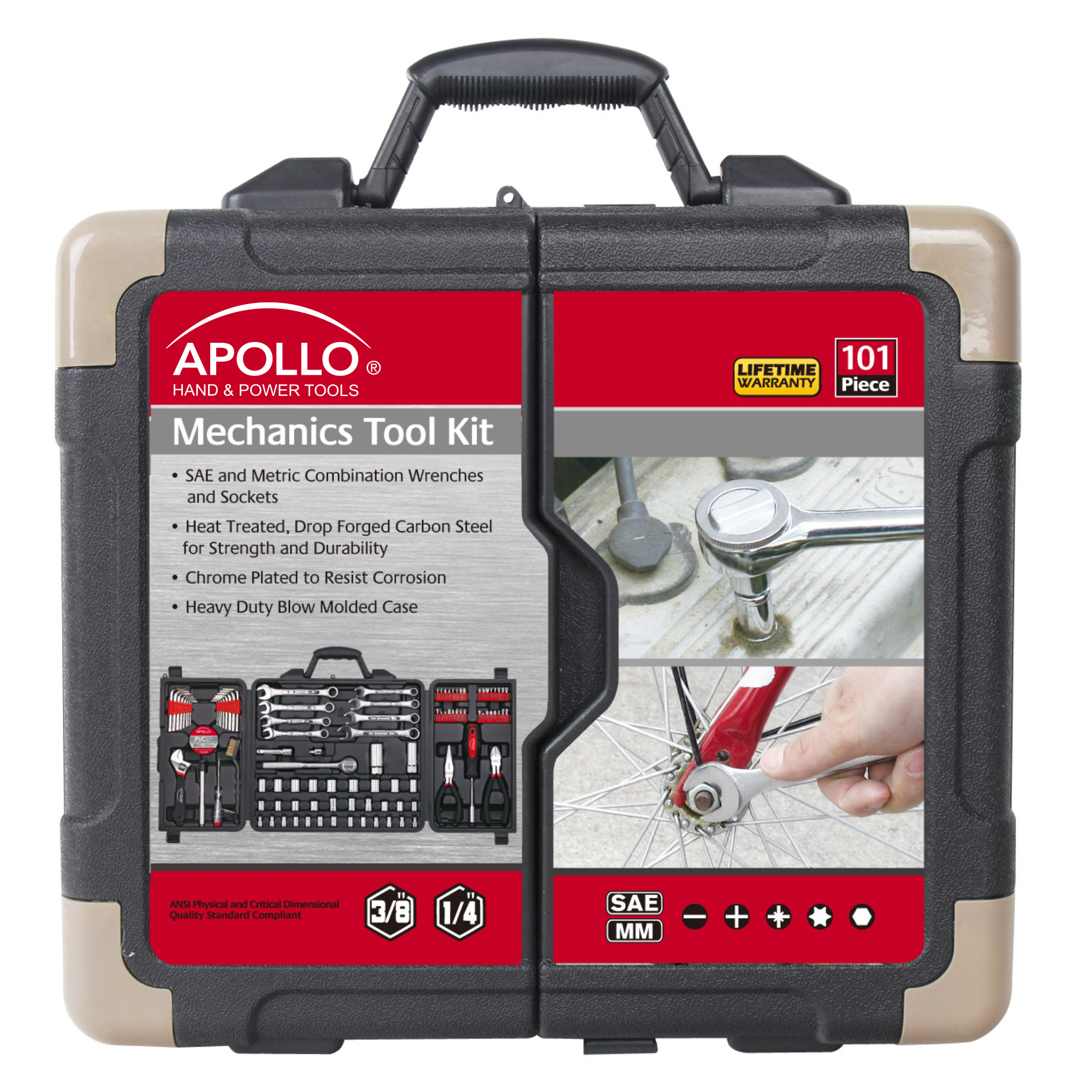 101 Piece Mechanic Tool Set for Vehicle and Home Maintenance, Roadside Emergencies. SAE and Metric Tool Set for Car, Boat, RV, Bikes - DT0006