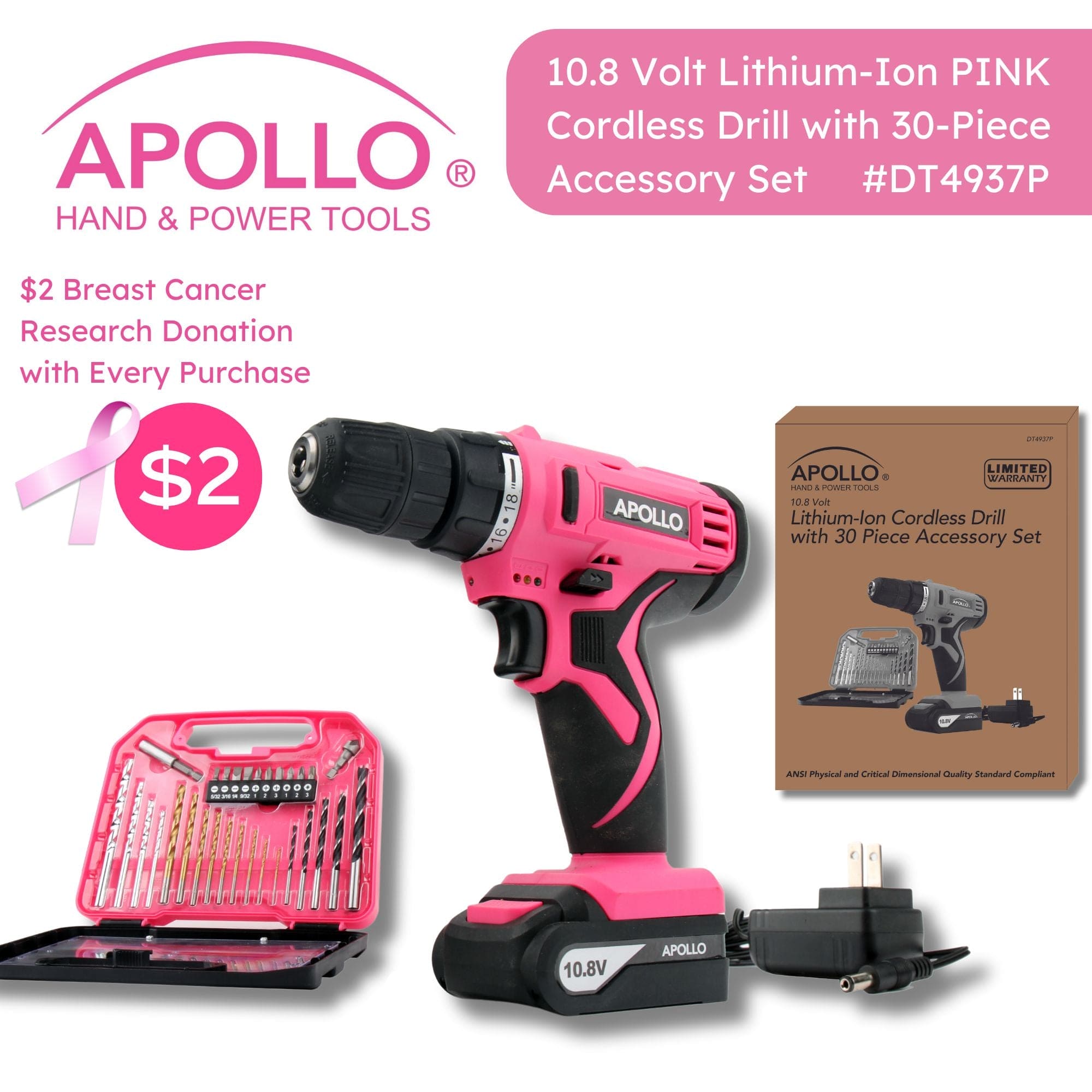 10.8 Volt Lithium-Ion Cordless Drill with 30 Piece Accessory Set PINK - DT4937P