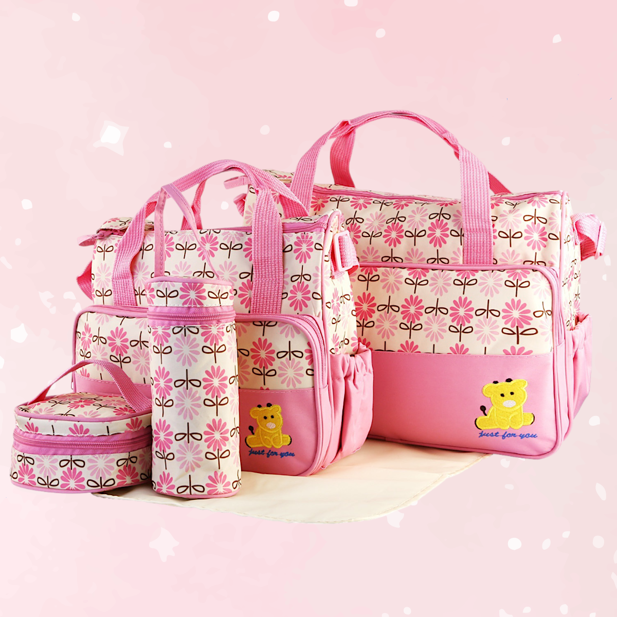 Littles Outing Essentials – 5PC Water-Resistant Diaper Bag Set for Mommies, Daddies & Caregivers