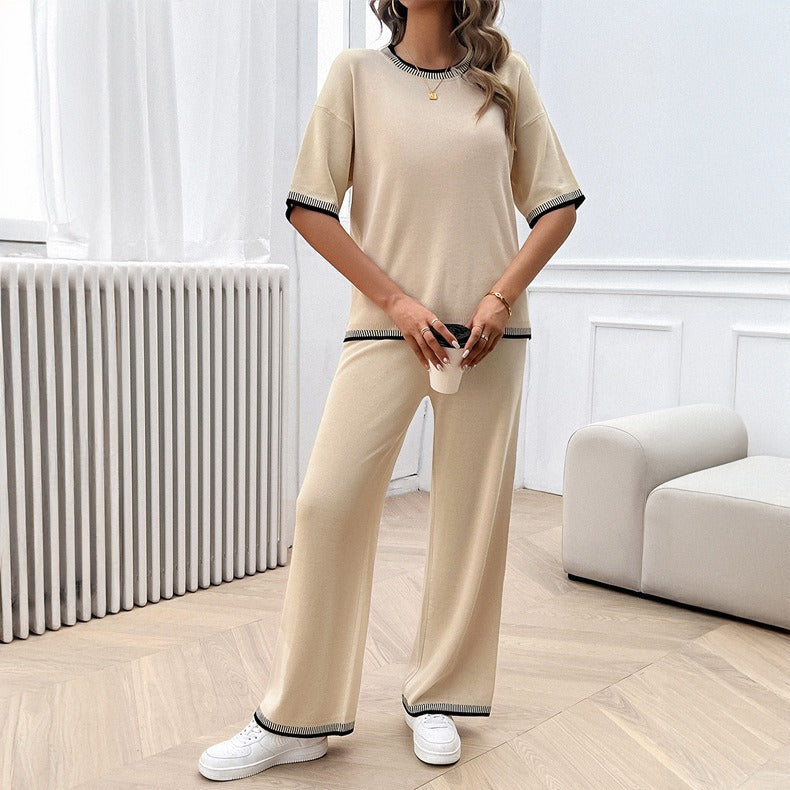 European and American women's spring and summer casual temperament sweater and pants set