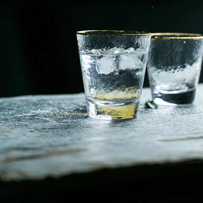 Golden Rim Clear Whiskey & Water Glass