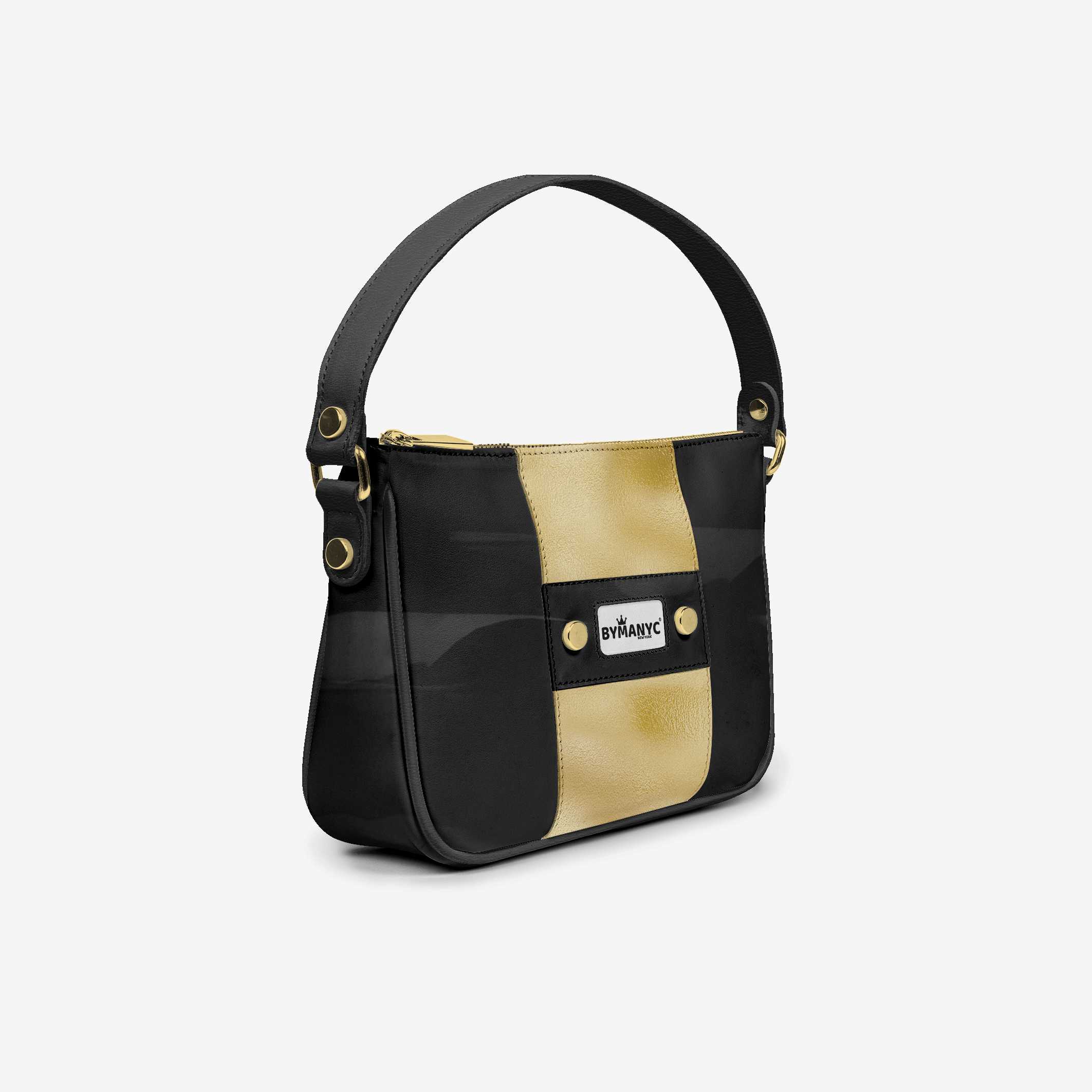 Handbag BYMANYC ® New York – Couture Vegan Vertical Band in Black & Gold Luxe