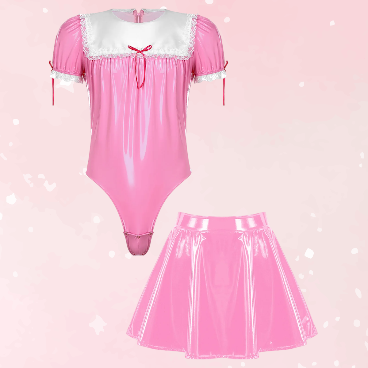 Pink Patent Sissy Maid Suit with Flared Skirt