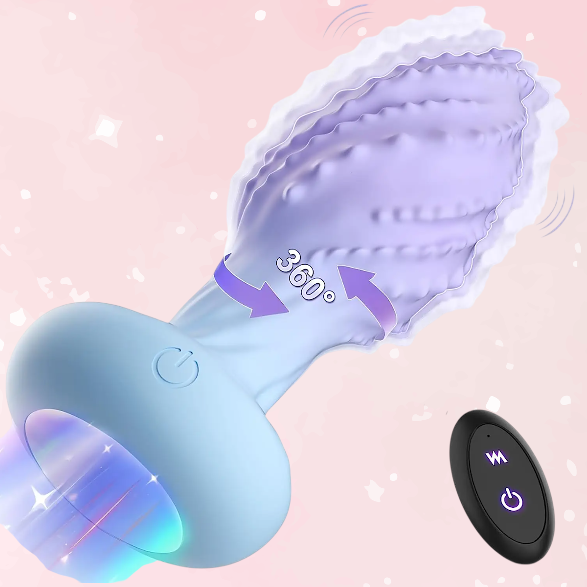 360° Rotating Anal Plug Vibrator with LED Light & Remote