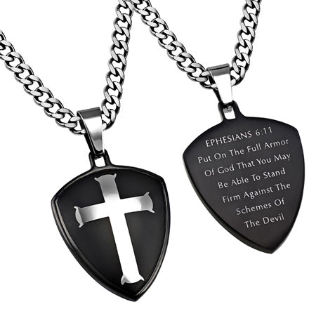 Black R2 Shield Cross Necklace